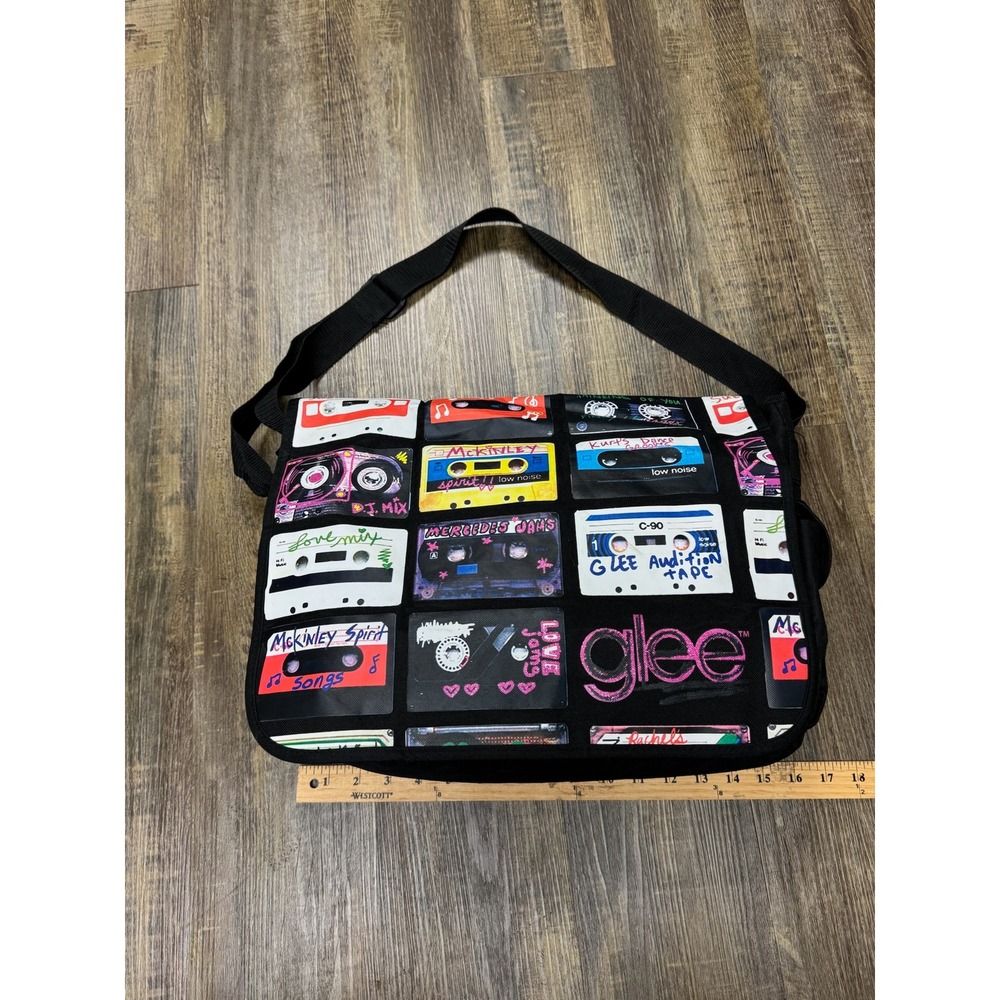 Glee TV Show Cassette Tape Print Messenger Bag Black Canvas Adjustable‎ Strap